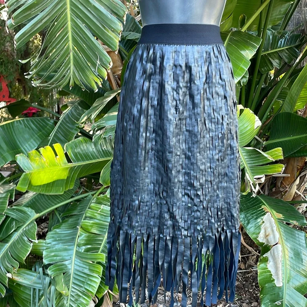 Ashley Stewart fringed and shredded faux leather skirt